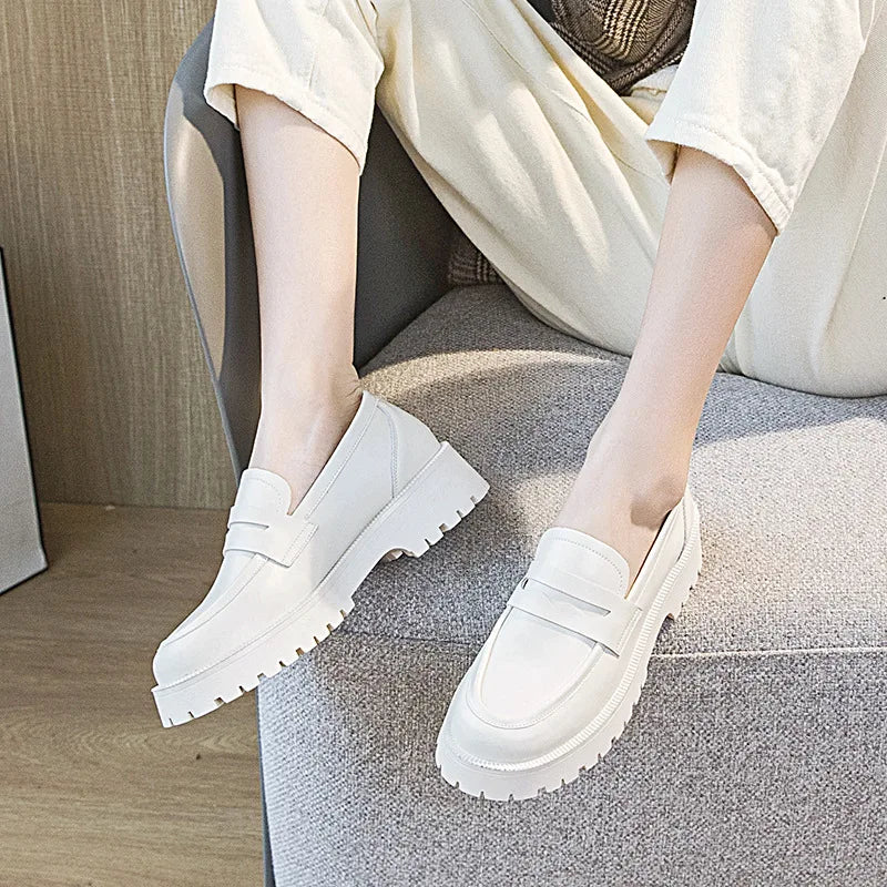 Mocassins Femme Semelle Épaisse Cuir Véritable
