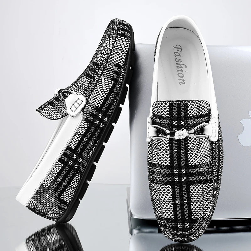 Mocassins Carreaux Cuir Respirant Été