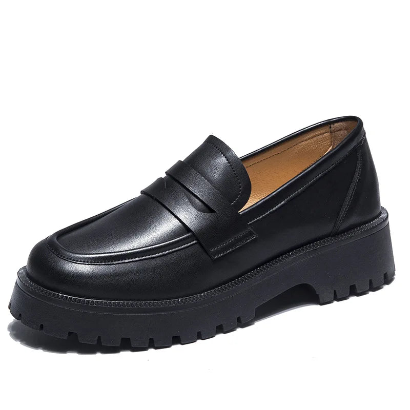 Mocassins Femme Semelle Épaisse Cuir Véritable