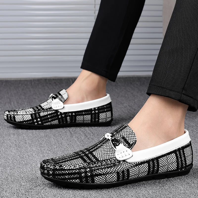 Mocassins Carreaux Cuir Respirant Été