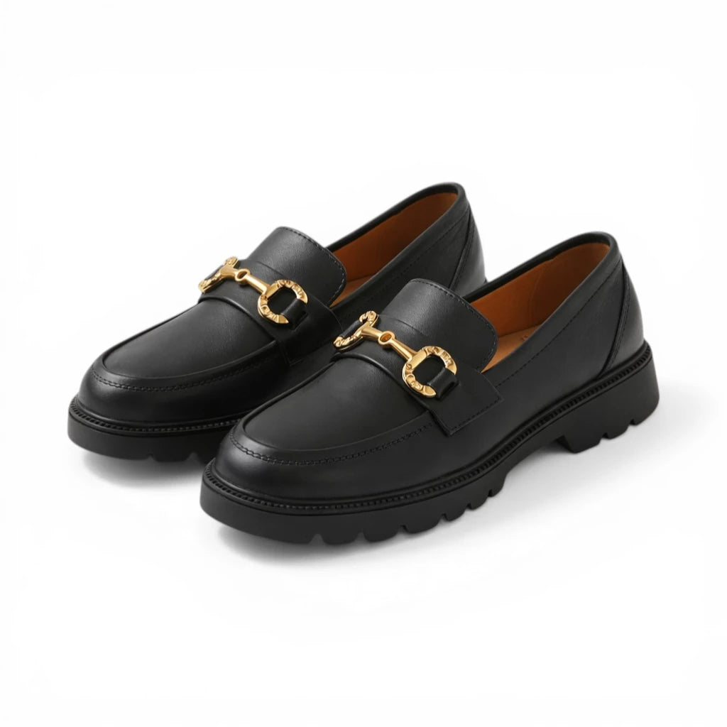 Mocassins Rétro Boucle Or Rond