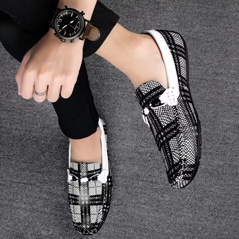 Mocassins Carreaux Cuir Respirant Été